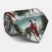 Greyhound Hond in Sneeuw Kerstmis Stropdas (Opgerold)