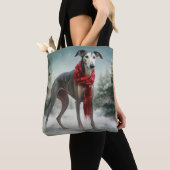 Greyhound Hond in Sneeuw Kerstmis Tote Bag (Dichtbij)