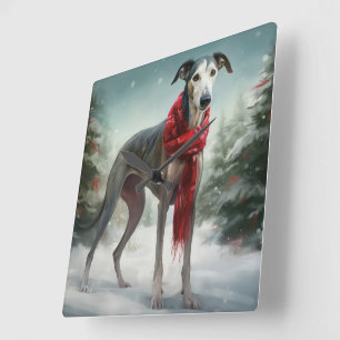 Greyhound Hond in Sneeuw Kerstmis Vierkante Klok