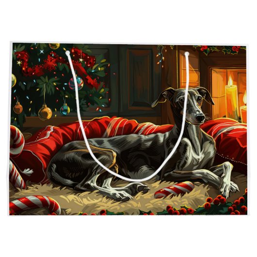 Greyhound Hond Kerstfeest Groot Cadeauzakje (Achterkant)