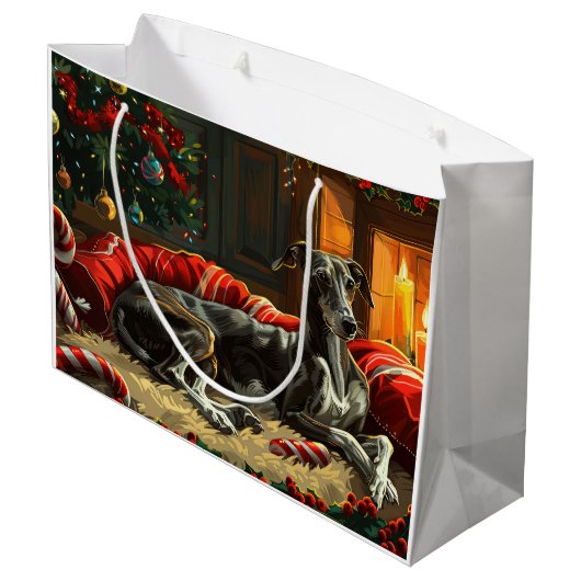 Greyhound Hond Kerstfeest Groot Cadeauzakje (Achterkant Gekanteld)
