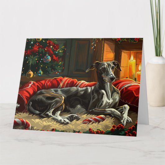Greyhound Hond Kerstfeest Kaart (Voorkant)