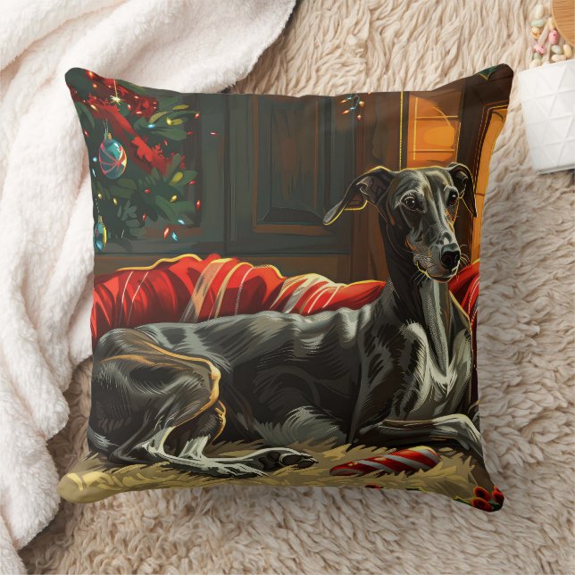 Greyhound Hond Kerstfeest Kussen (Deken)