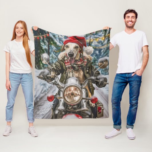 Greyhound Hond Rijden Motorfiets Kerstmis Fleece Deken (In situ)