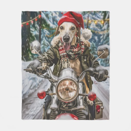 Greyhound Hond Rijden Motorfiets Kerstmis Fleece Deken (Voorkant)