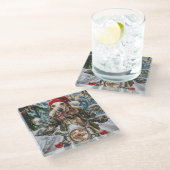 Greyhound Hond Rijden Motorfiets Kerstmis Glazen Onderzetter (Schuin)