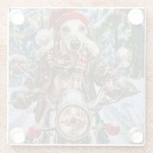 Greyhound Hond Rijden Motorfiets Kerstmis Glazen Onderzetter (Achterkant)