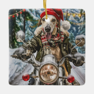 Greyhound Hond Rijden Motorfiets Kerstmis Keramisch Ornament