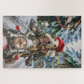 Greyhound Hond Rijden Motorfiets Kerstmis Legpuzzel (Horizontaal)