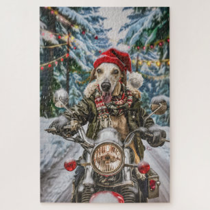 Greyhound Hond Rijden Motorfiets Kerstmis Legpuzzel