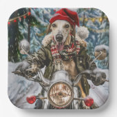 Greyhound Hond Rijden Motorfiets Kerstmis Papieren Bordje (Voorkant)