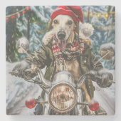 Greyhound Hond Rijden Motorfiets Kerstmis Stenen Onderzetter (Voorkant)