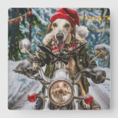 Greyhound Hond Rijden Motorfiets Kerstmis Vierkante Klok (Voorkant)