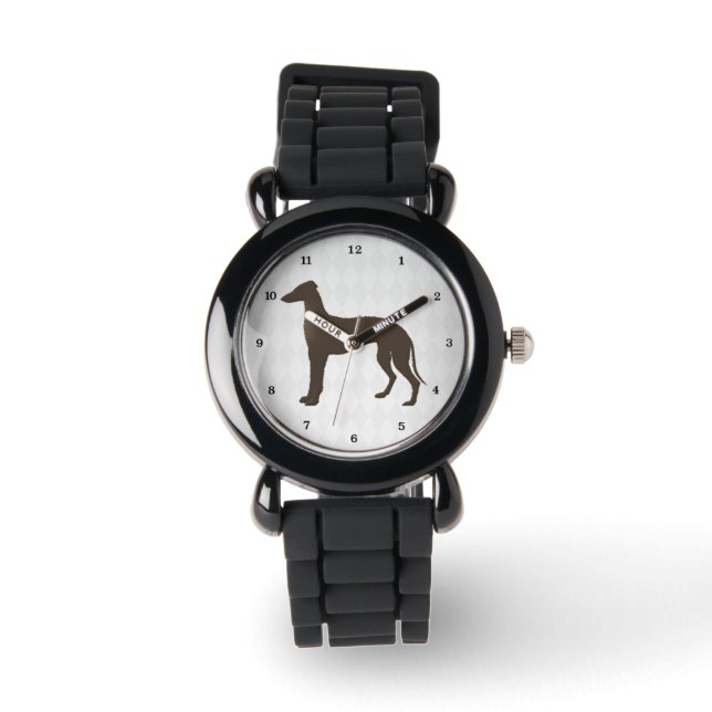 Greyhound Hond Silhouet op Diamond Shapes Horloge (Voorkant)