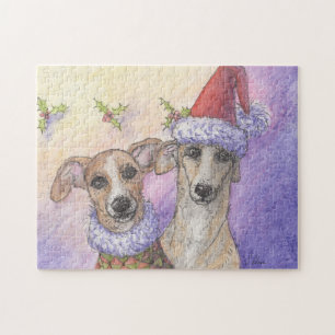 Greyhound honden die kerstwensen afgeven legpuzzel