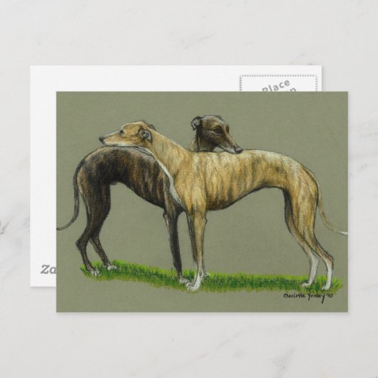 "Greyhound Hug" Dog Art Briefkaart (Voorkant / Achterkant)
