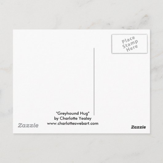 "Greyhound Hug" Dog Art Briefkaart (Achterkant)