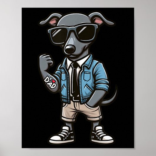 Greyhound I Love Dad Funny Dog Tattoo Poster (Voorkant)