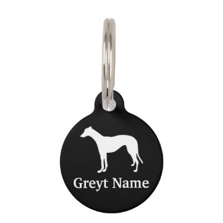 Greyhound ID Standing Silhouette White op Black Huisdierpenning
