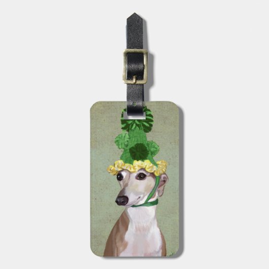 Greyhound in Groen Gebreid Pet Bagagelabel (Voorkant verticaal)