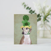 Greyhound in Groen Gebreid Pet Briefkaart (Staand voorkant)