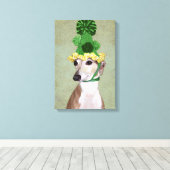 Greyhound in Groen Gebreid Pet Canvas Afdruk (Insitu (Houten vloer))
