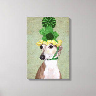 Greyhound in Groen Gebreid Pet Canvas Afdruk