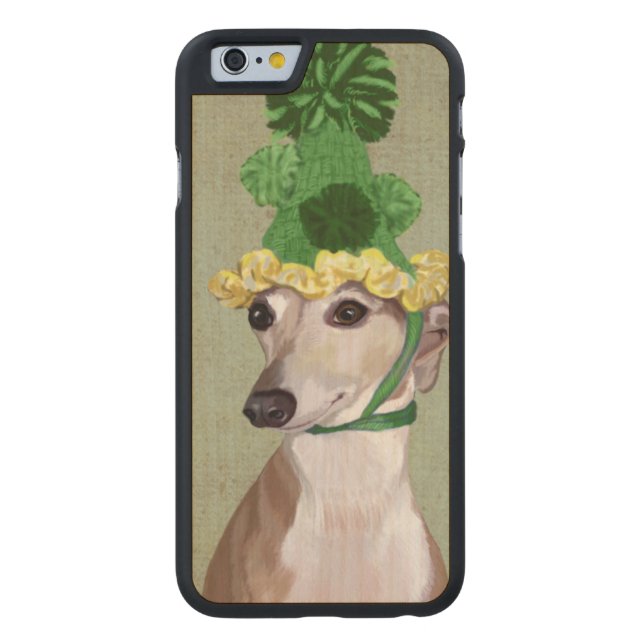 Greyhound in Groen Gebreid Pet Carved Wood iPhone Hoesje (Achterkant)