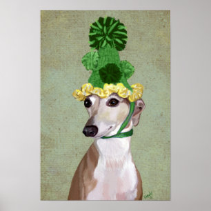Greyhound in Groen Gebreid Pet Poster