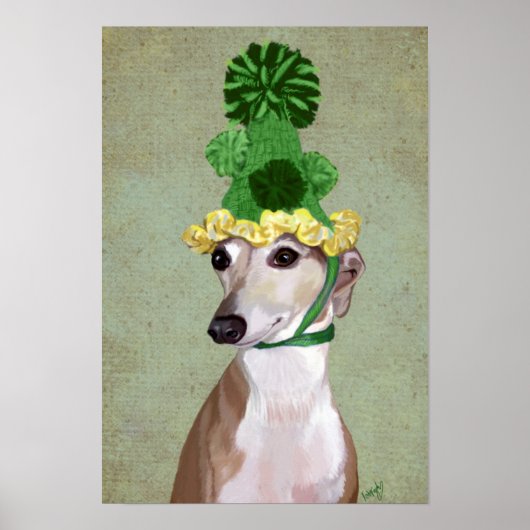 Greyhound in Groen Gebreid Pet Poster (Voorkant)