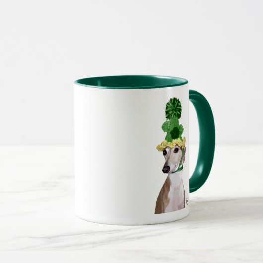 Greyhound in Groen rond Pet 2 Mok (Voorkant rechts)