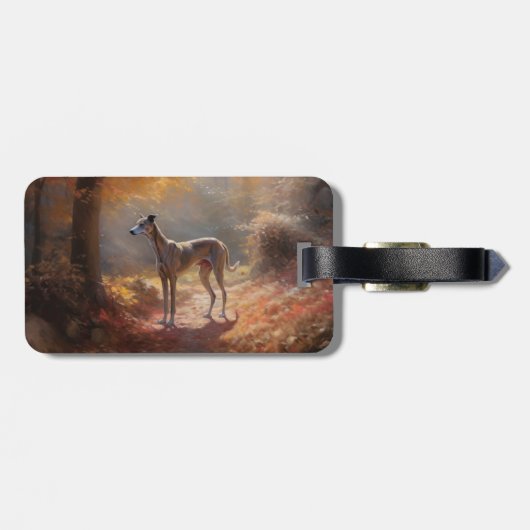 Greyhound in Herfstbladeren Herfst Inspire Bagagelabel (Achterkant horizontaal)