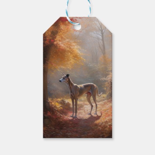 Greyhound in Herfstbladeren Herfst Inspire Cadeaulabel (Voorkant)