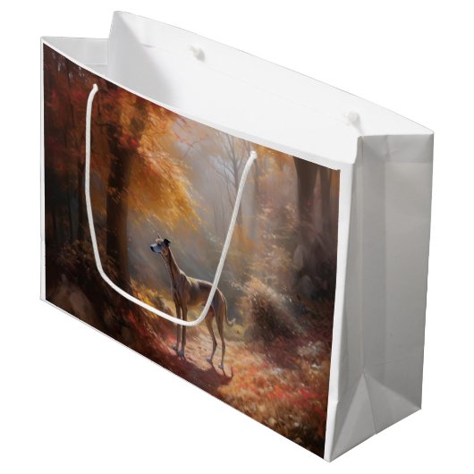 Greyhound in Herfstbladeren Herfst Inspire Groot Cadeauzakje (Voorkant Gekanteld)