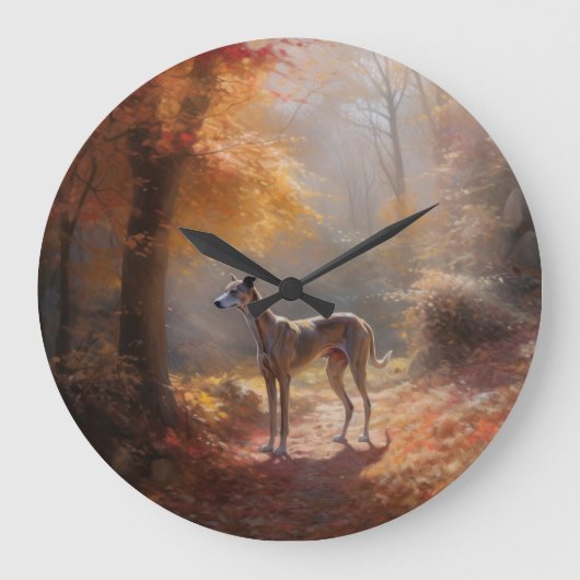 Greyhound in Herfstbladeren Herfst Inspire Grote Klok (Voorkant)
