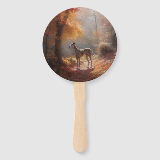Greyhound in Herfstbladeren Herfst Inspire Handwaaier (Voorkant)