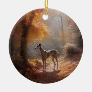 Greyhound in Herfstbladeren Herfst Inspire Keramisch Ornament