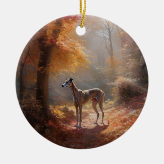 Greyhound in Herfstbladeren Herfst Inspire Keramisch Ornament (Voorkant)