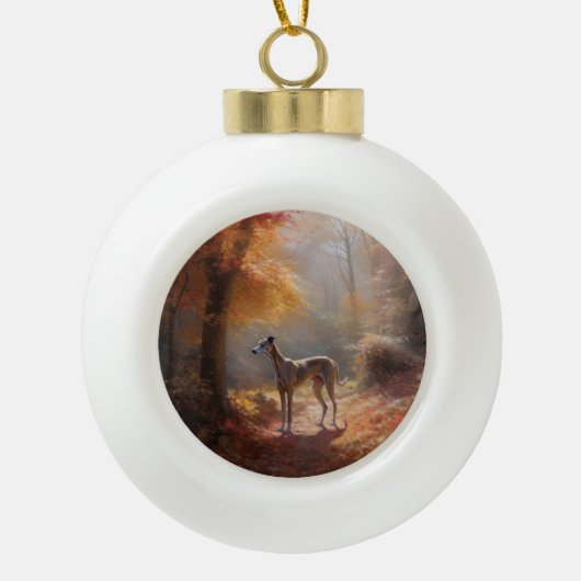 Greyhound in Herfstbladeren Herfst Inspire Keramische Bal Ornament (Voorkant)