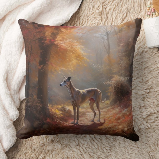 Greyhound in Herfstbladeren Herfst Inspire Kussen (Deken)