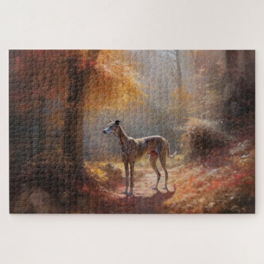 Greyhound in Herfstbladeren Herfst Inspire Legpuzzel (Horizontaal)