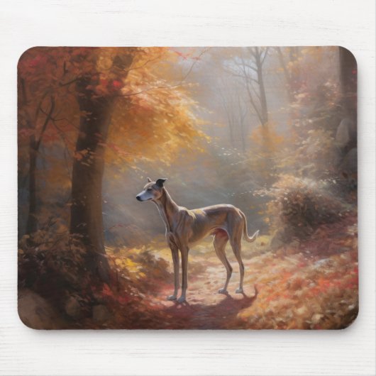 Greyhound in Herfstbladeren Herfst Inspire Muismat (Voorkant)