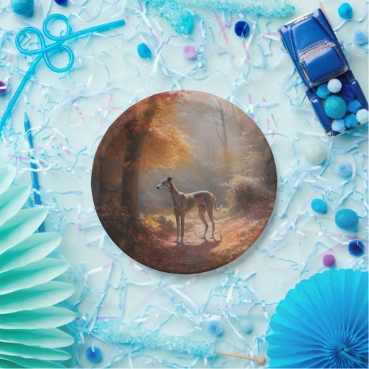 Greyhound in Herfstbladeren Herfst Inspire Papieren Bordje (Feest)