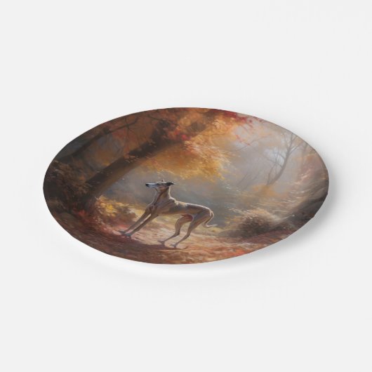 Greyhound in Herfstbladeren Herfst Inspire Papieren Bordje (Gekanteld)