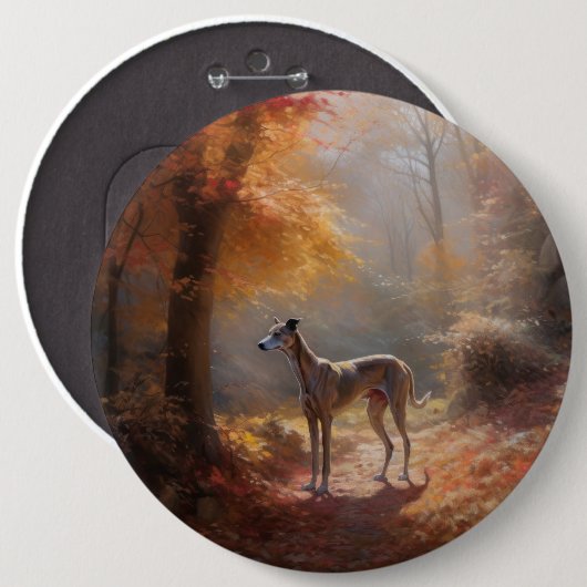 Greyhound in Herfstbladeren Herfst Inspire Ronde Button 6,0 Cm (Voorkant /achterkant)