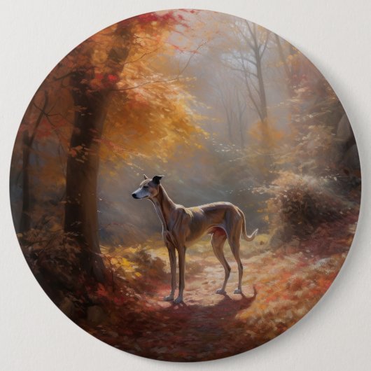 Greyhound in Herfstbladeren Herfst Inspire Ronde Button 6,0 Cm (Voorkant)