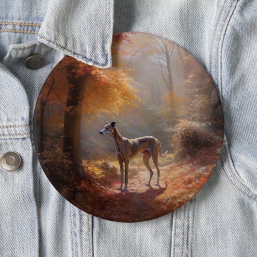 Greyhound in Herfstbladeren Herfst Inspire Ronde Button 6,0 Cm (In situ)