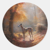 Greyhound in Herfstbladeren Herfst Inspire Ronde Sticker (Voorkant)