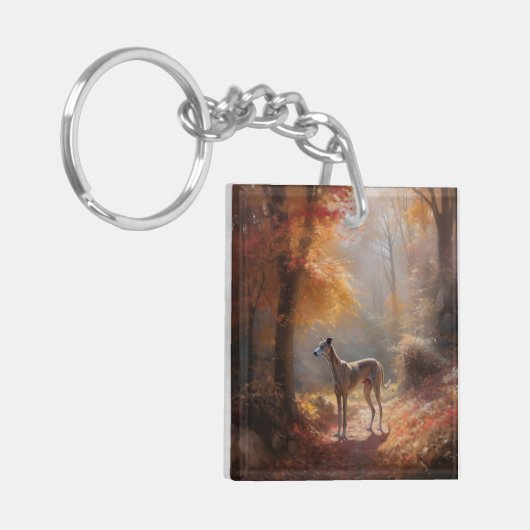 Greyhound in Herfstbladeren Herfst Inspire Sleutelhanger (Voorkant Links)