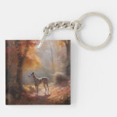 Greyhound in Herfstbladeren Herfst Inspire Sleutelhanger (Achterkant)